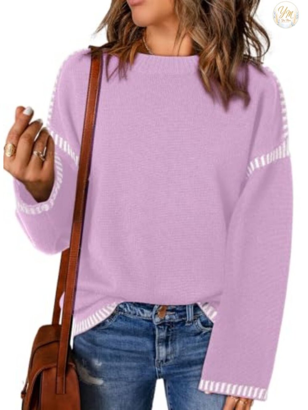 Women's Oversized Crewneck Cable Knit Pullover Sweater Long Sleeve Cozy Top